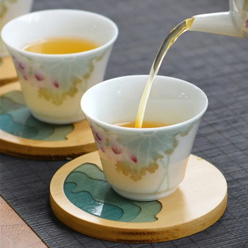 Natural bamboo wood with epoxy resin coaster round and square tea cup mat heat insulation pad for drink beer coffee tea
