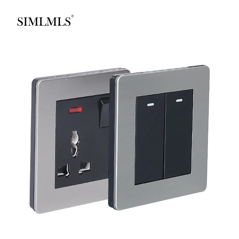13a multi-socket lamp with switch PC material stainless steel panel wall power switch wall socket