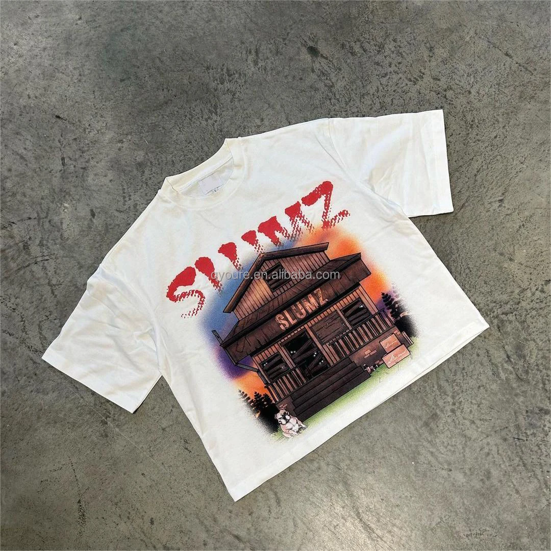 QYOURECLO Custom tee tshirt manufacturer 280 300 gsm heavyweight cotton DTG graphic oversized tshirt men