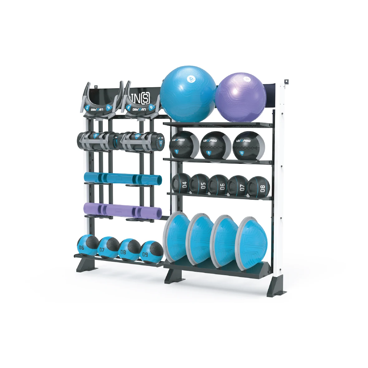 LIVEPRO GYM Commercial Storage Rack with Bulgarian Power Bag Multifunction Gym Fitness Storage Rack for Medicine Wall ball