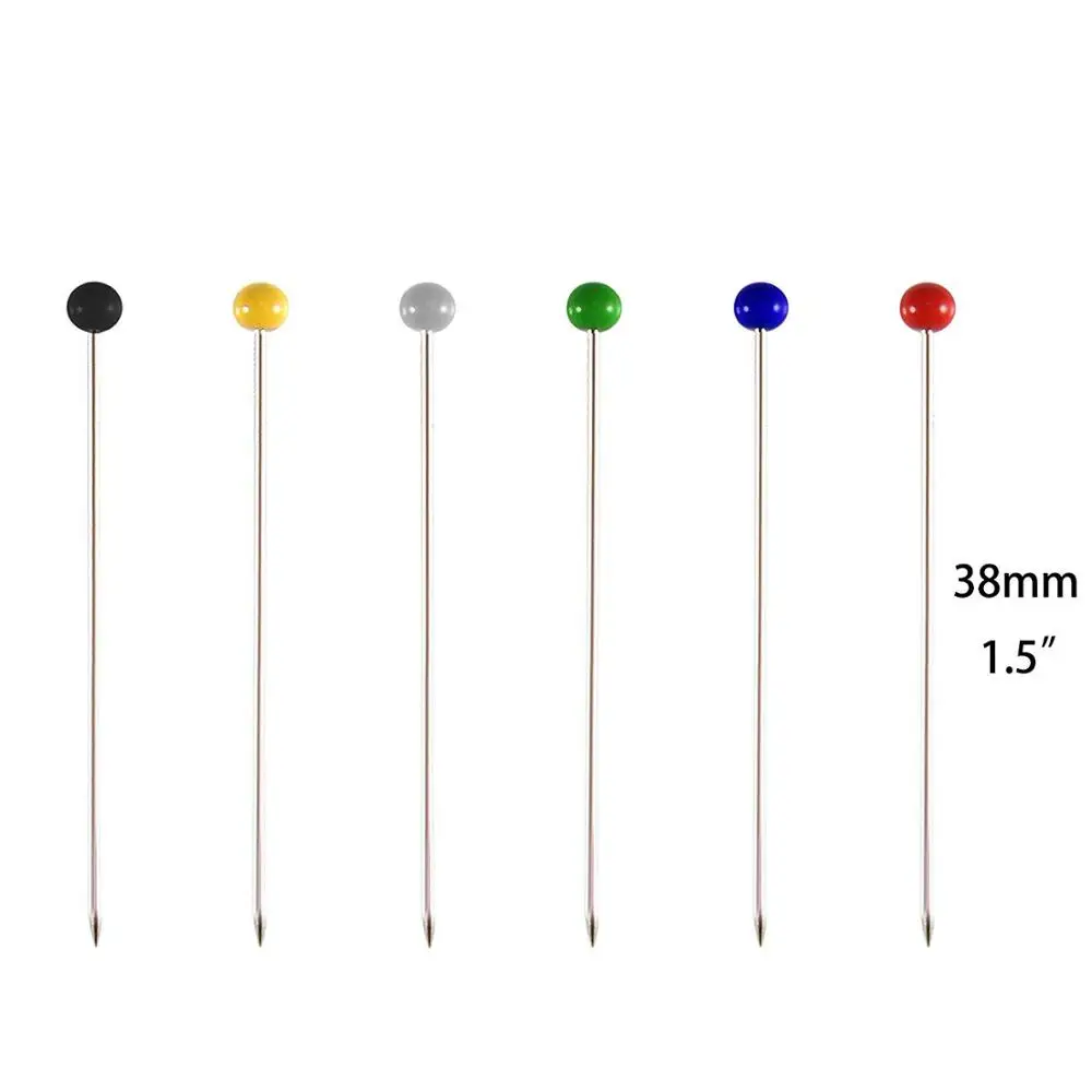 
Hot Sell 600 Pcs 38mm Assorted Color Glass Head Pins Kit with Seam Ripper Tape and Pin Cushion 