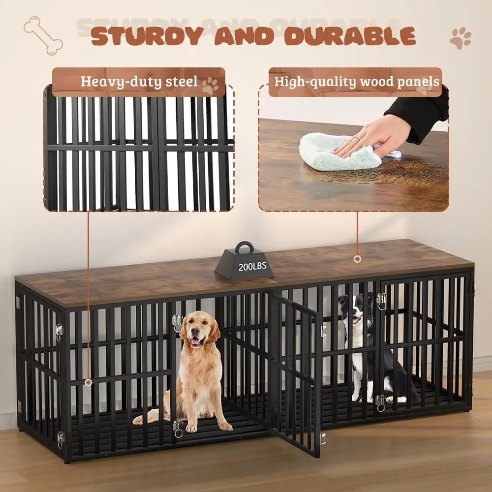 Double Dog Crate Furniture for 2 Dogs Wooden Dog Kennel Furniture Style with Removable Divider