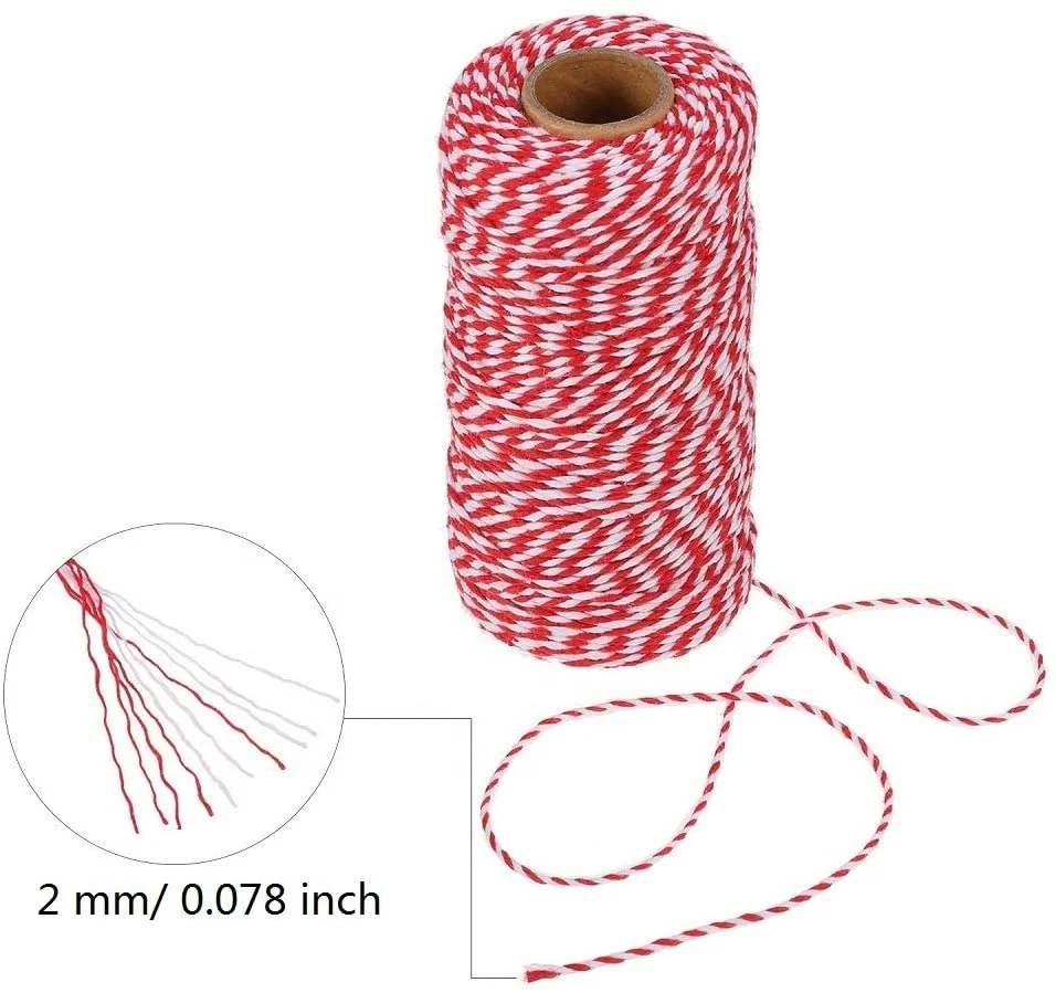 Red and White Bakers Twine Packing String for Gardening, Decoration, 100M