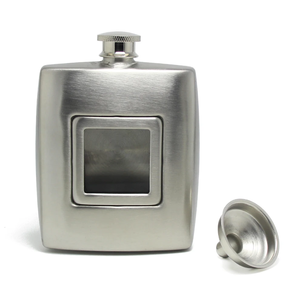 6oz Mini Pocket Whiskey Hip Flask Metal Stainless Steel Visible Glass Window Portable Camping Flagons Drinkware Wine Hip Flask