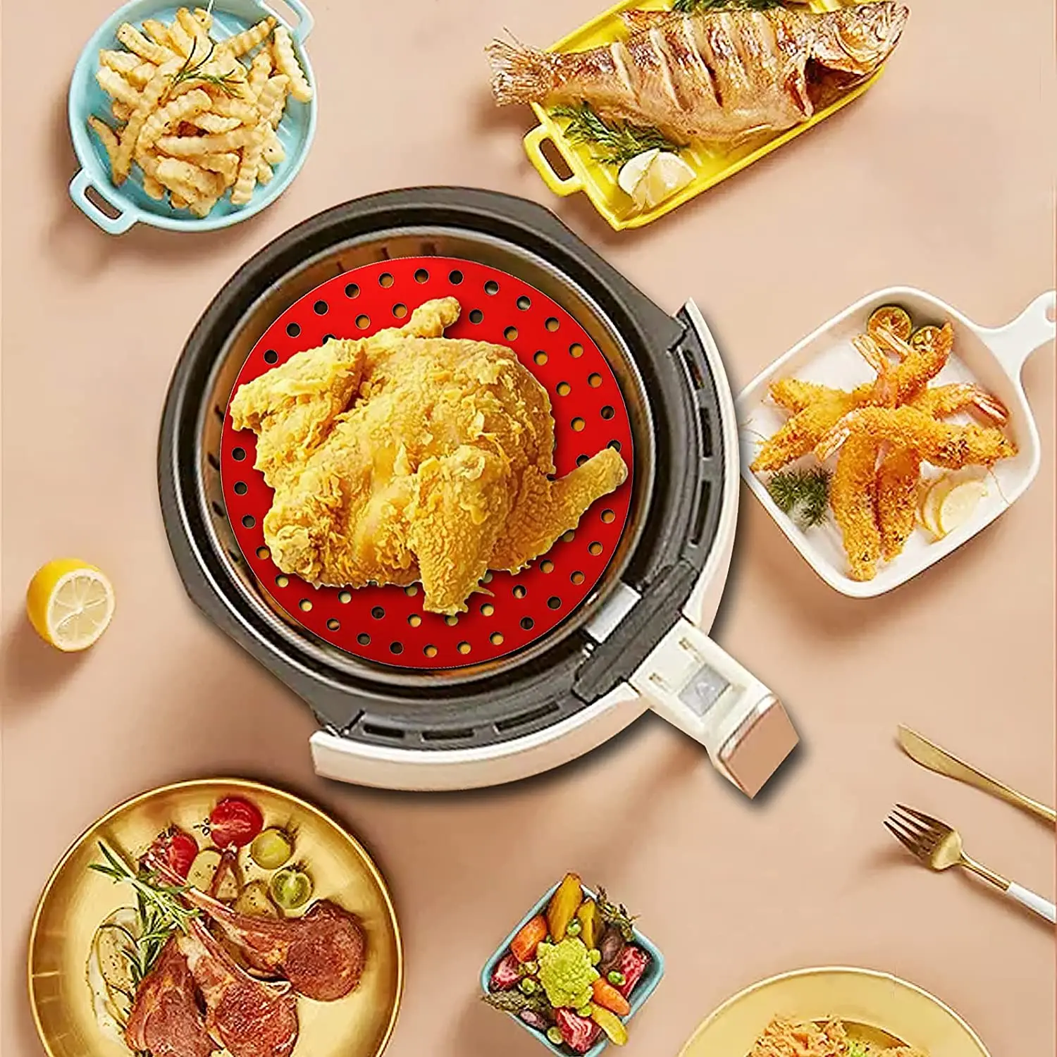 Sanwei Easy Clean Food Grade Perforated Non Stick Bamboo Steamer Liner Round Shape Reusable Silicone Air Fryer Liner