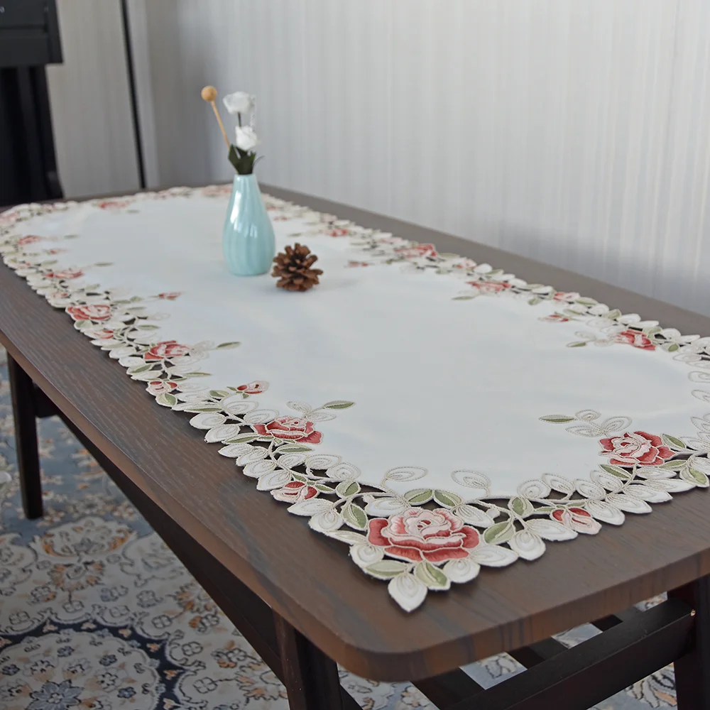 Lufu Luxury embroidered  table runner macramee table runner and placemats polyester rose embroidery tablecloth and table runner