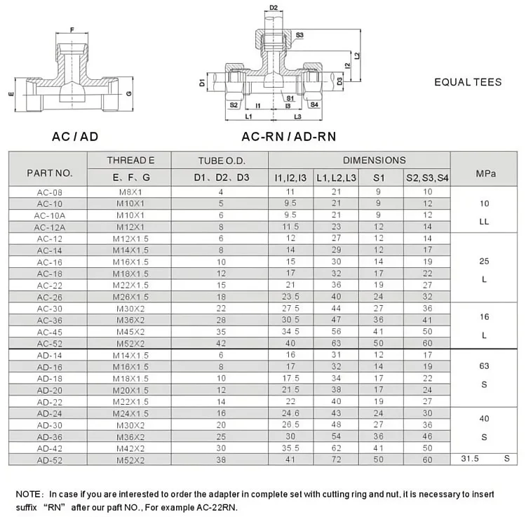 AC AD Carbon Steel Hose Fitting Hydraulic Male Threaded Equal Tee Fitting Connector
