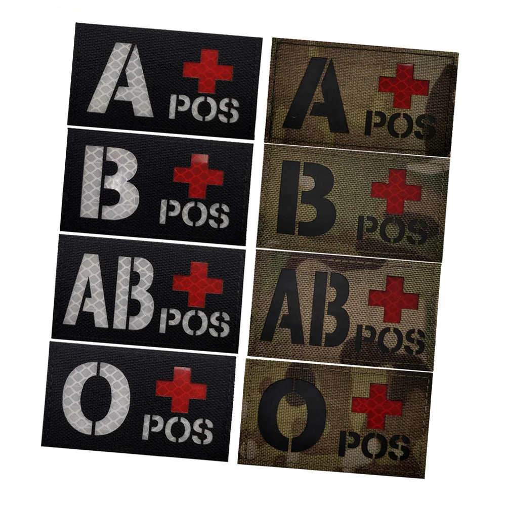 8*5CM Reflective Blood Type A+ B+ AB+ O+ Pos Tactical Morale Patch with Hook Loop Fastener for Backpack and Helmets