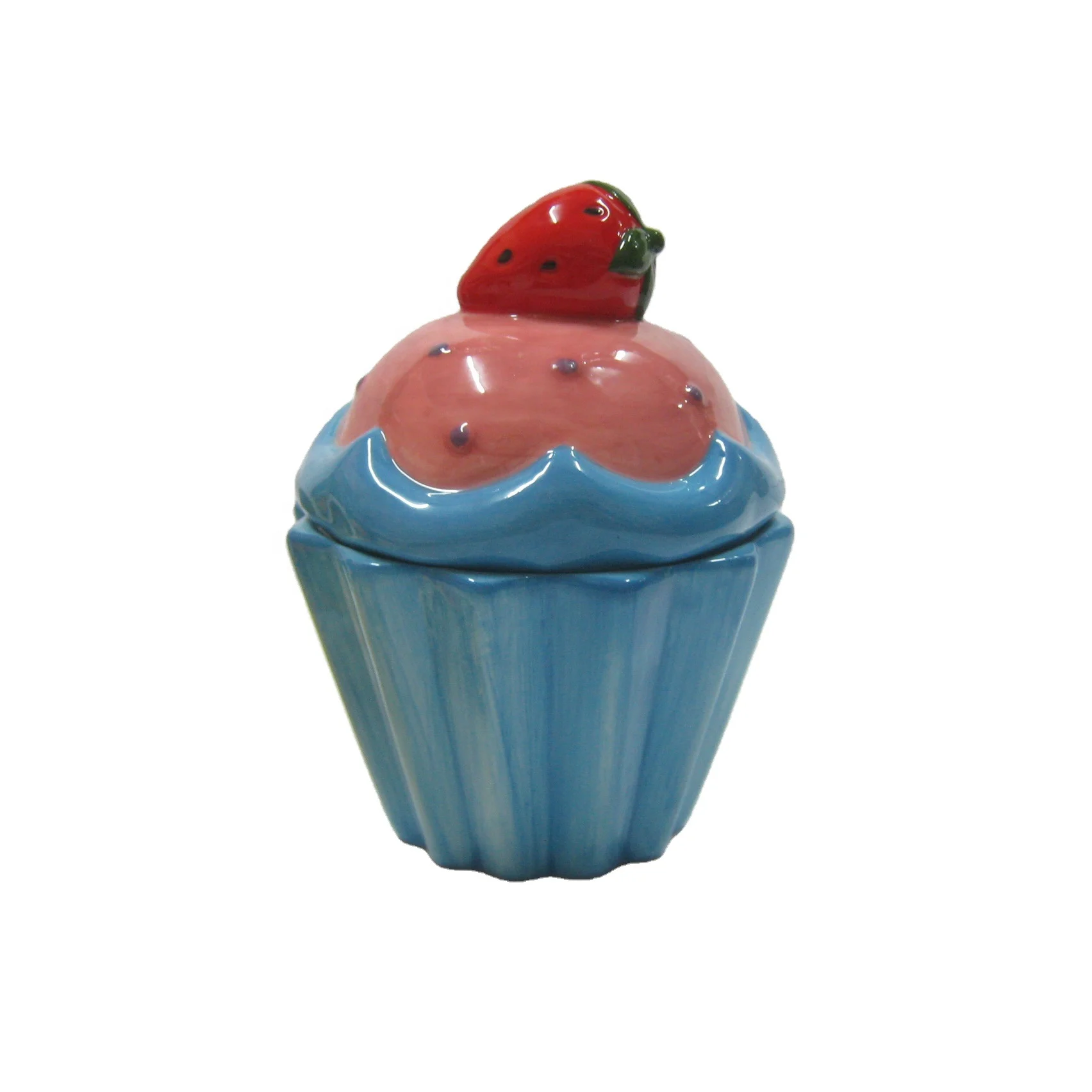 Custom Ceramic Unique Cookie Jar Gift Crafts Porcelain Cupcake Shaped Candy Jar with Lid