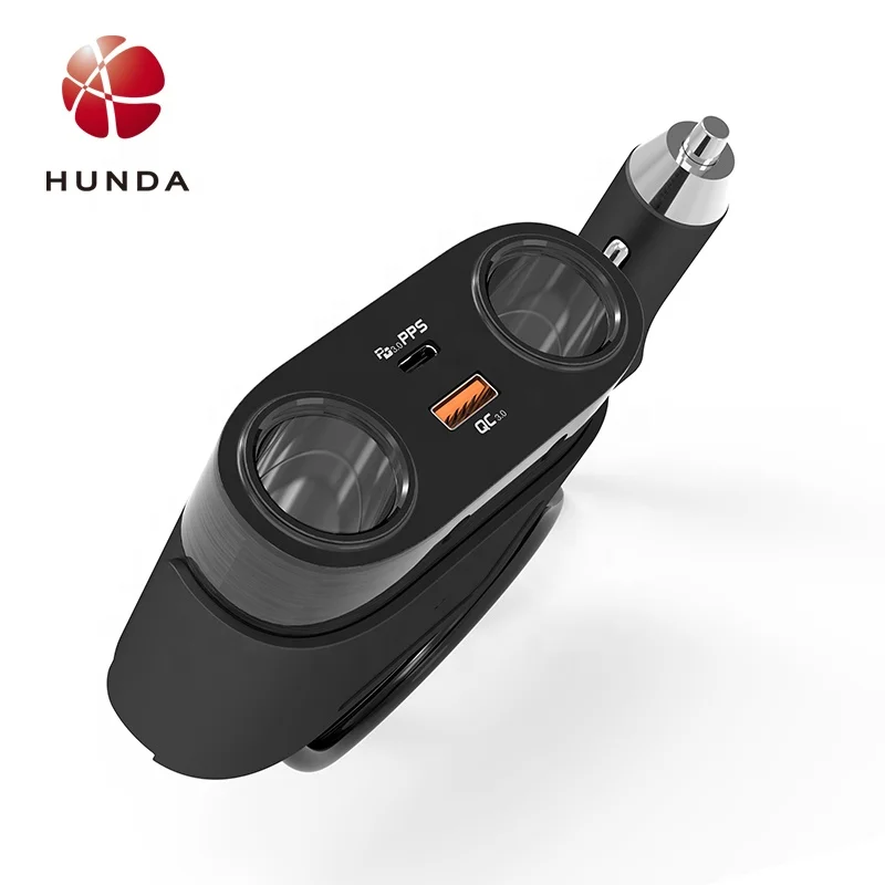 HUNDA 2020 Best Selling 120W USB Type-C QC3.0 Quick Charging Multi Ports Charger Cigarette Socket Fast Charging Power Adapter