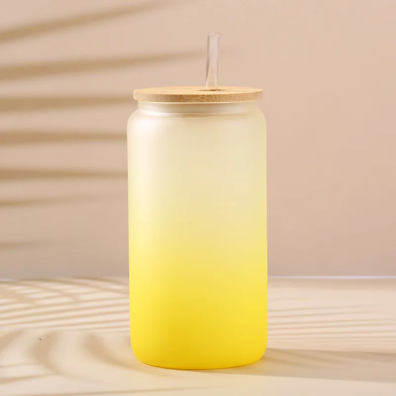 12oz 16oz wholesale Custom Logo Beer Glass with Bamboo Lid and Straws