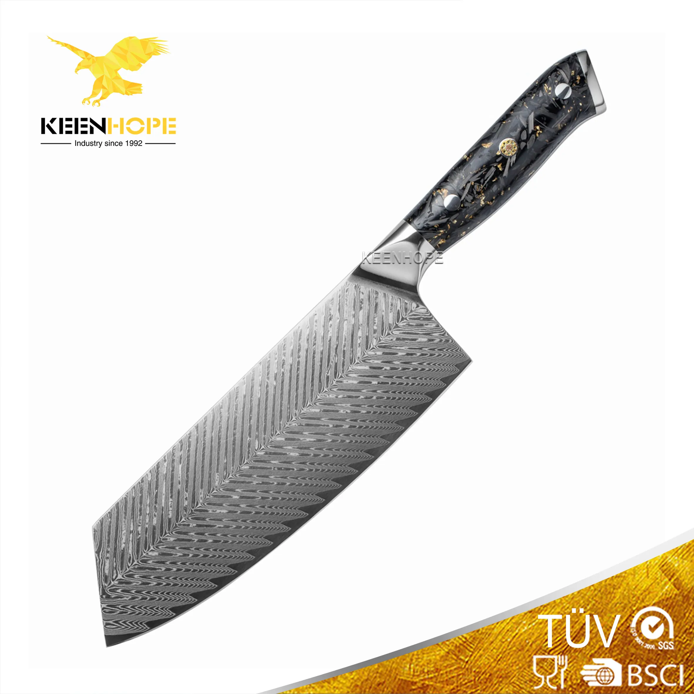 7.5 inch Cleaver Knife with SS316 Bolster Composited Resin + Carbon Fiber Handle 67 Layers Damascus VG10 Knife