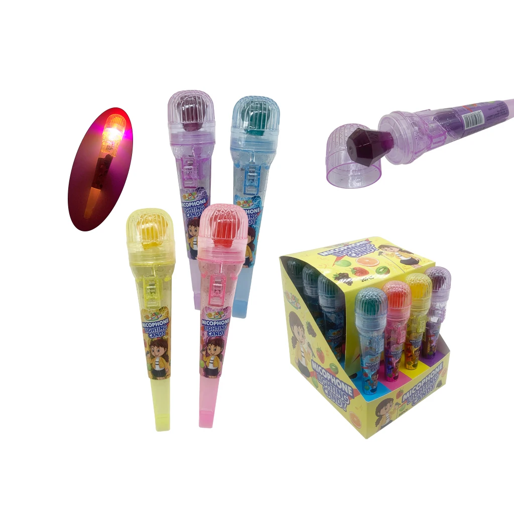 Mixed Fruity Microphone Shape Light Fluorescent Toy Lollipop Hard Candy