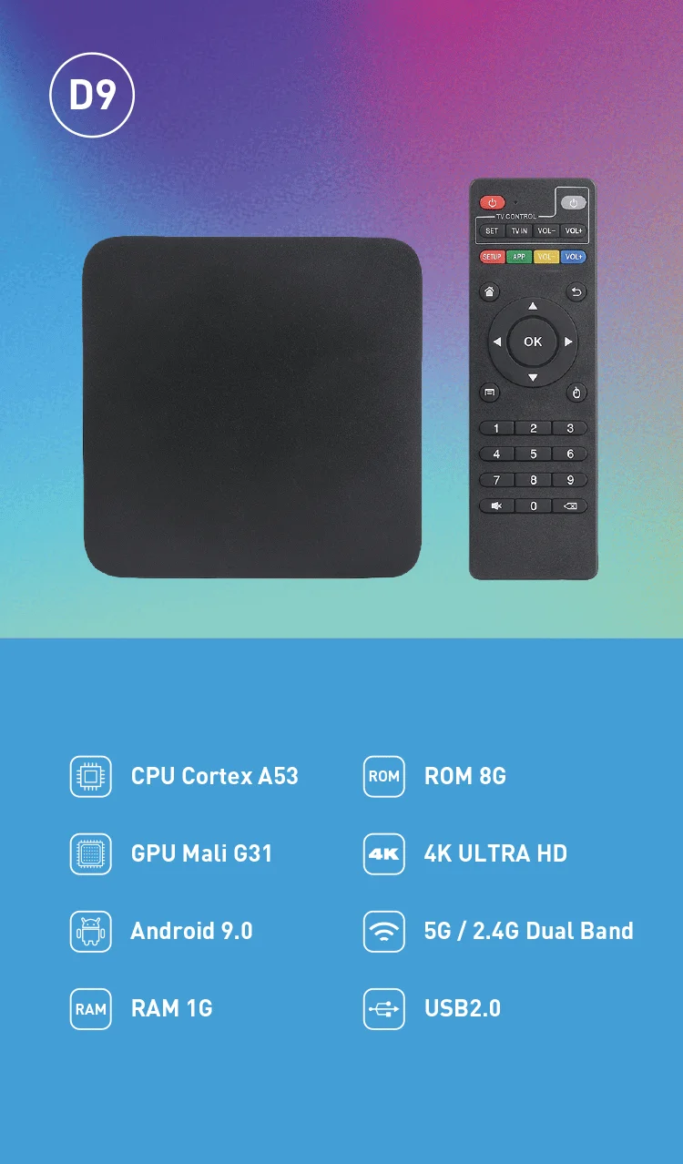 Latest cheap Android 9.0 Tv Box 1gb 8gb Smart 4k 2.4g 5g dual band wifi Media Player set top box