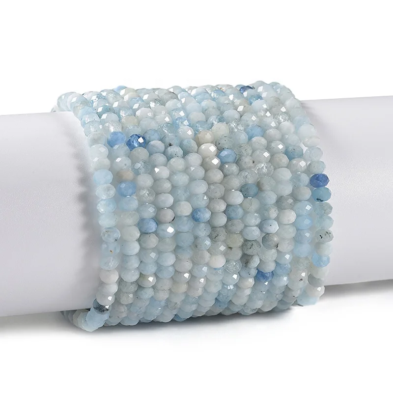 Wholesale Gemstone Faceted Rondelle Blue Stones Aquamarine Bead Bracelet Healing Beads Bracelets Natural Stone 2019