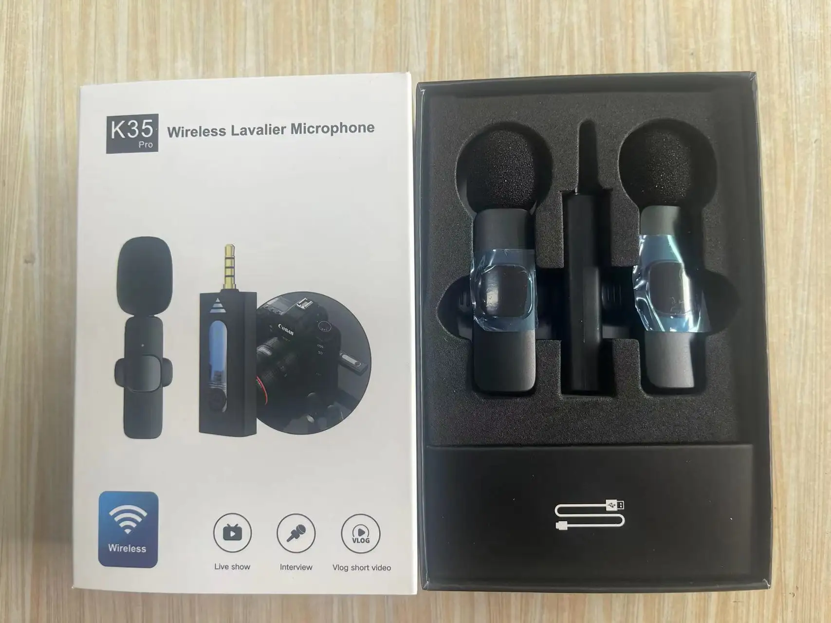 k35 Wireless 3.5mm Lavalier Lapel  Omnidirectional Condenser Miwith speaker for Camera Speaker Recording Mic for Youtube