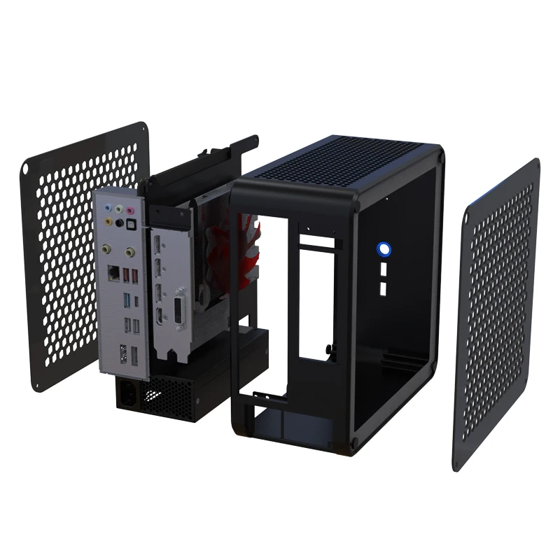 MINI PC ITX aluminum alloy chassis 4.0 graphics card extension cable 1U power supply acrylic side transparent cover DIY chassis