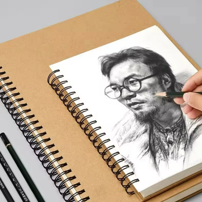 60 Sheets 160gsm Thicken Paper Hardcover Sketchbook OEM ODM Portable A3 A4 A5 Brown Wire Bound Kraft Sketchbooks