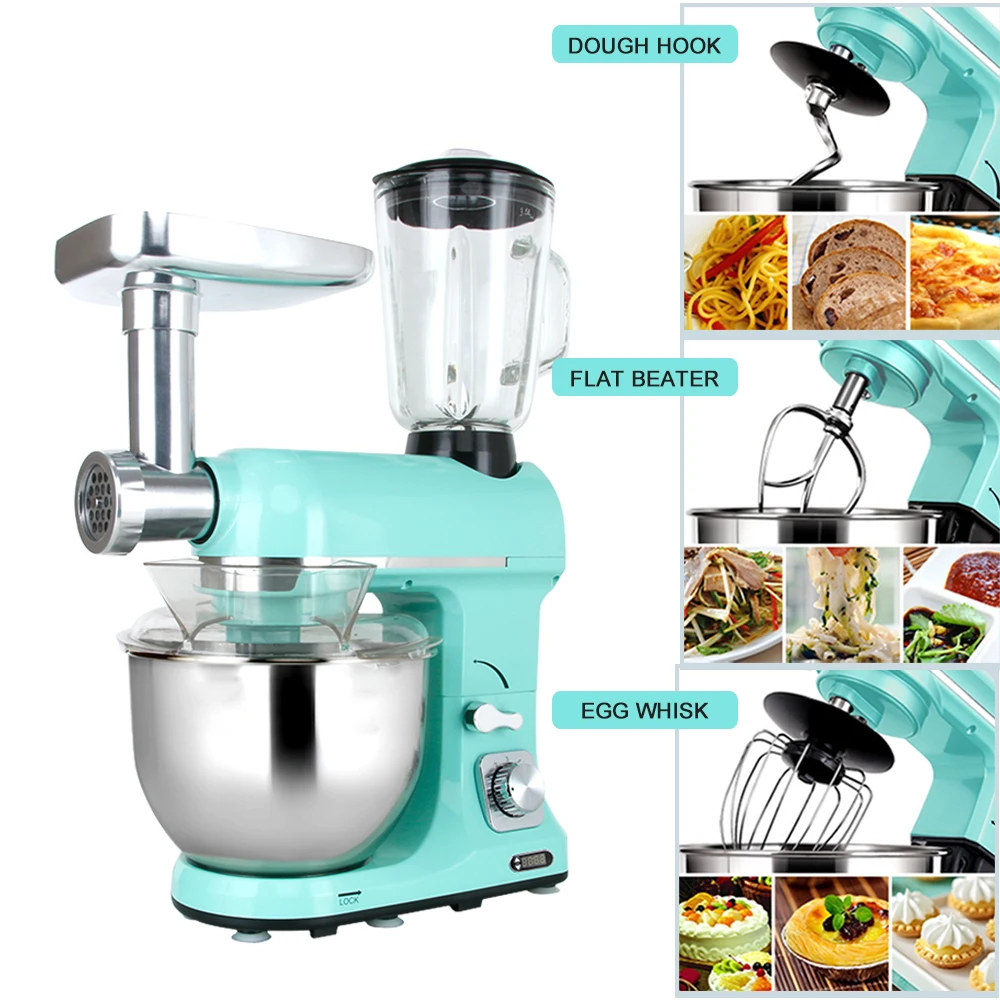 5.7L Multifunctional Low Noise, Household With Juicer Blender Meat Grinder 3 In 1 Stand Food Dough Cake Mixer