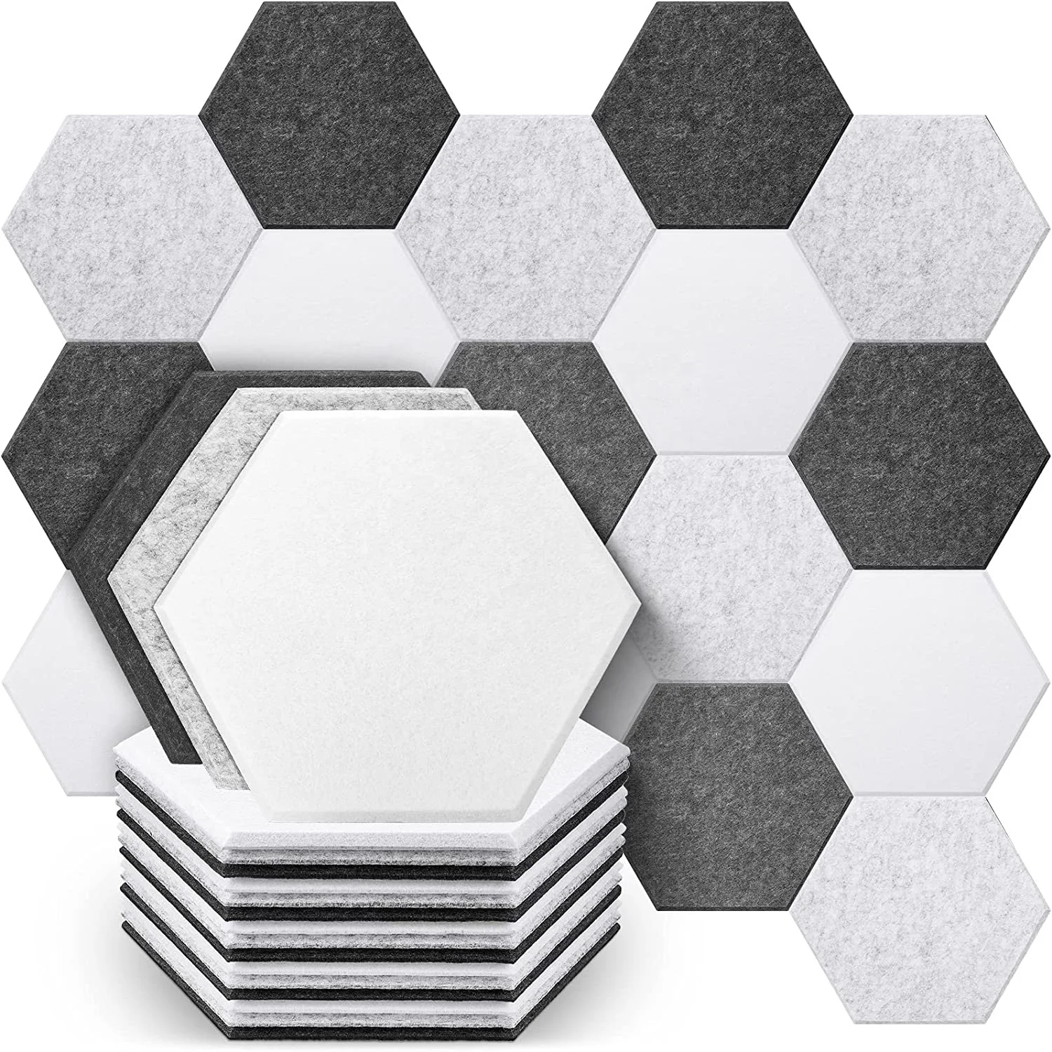 14 x 12 inch Beveled Edge High Density Felt Hexagon PET Acoustic Wall Panels for Recording Studio Home Office