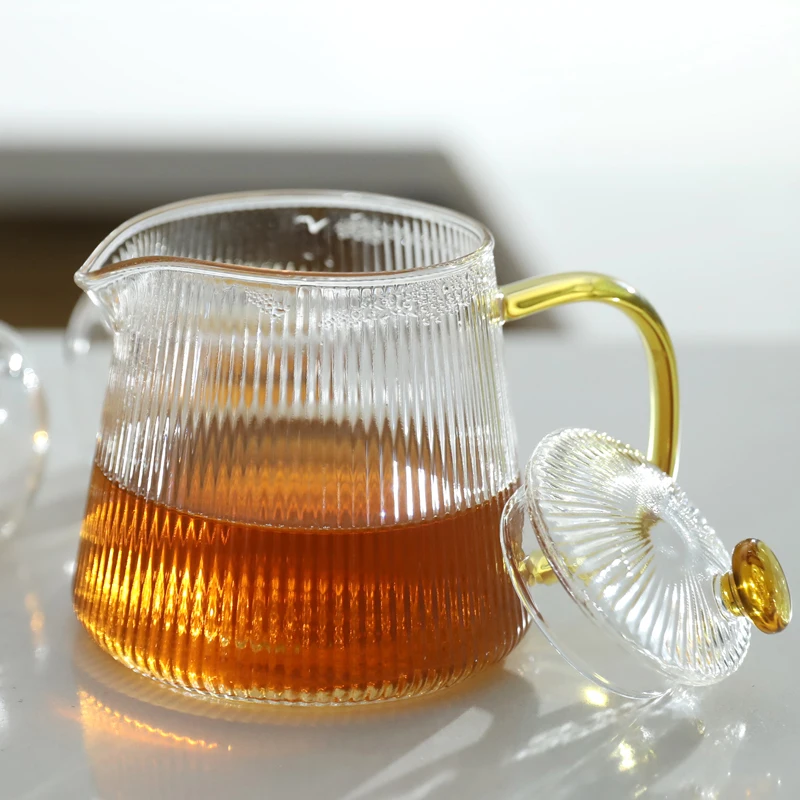 Glass teapot with vertical stripes mini fruit tea pot coffee sharing pot with  filter boiling glass kettle glass infusers