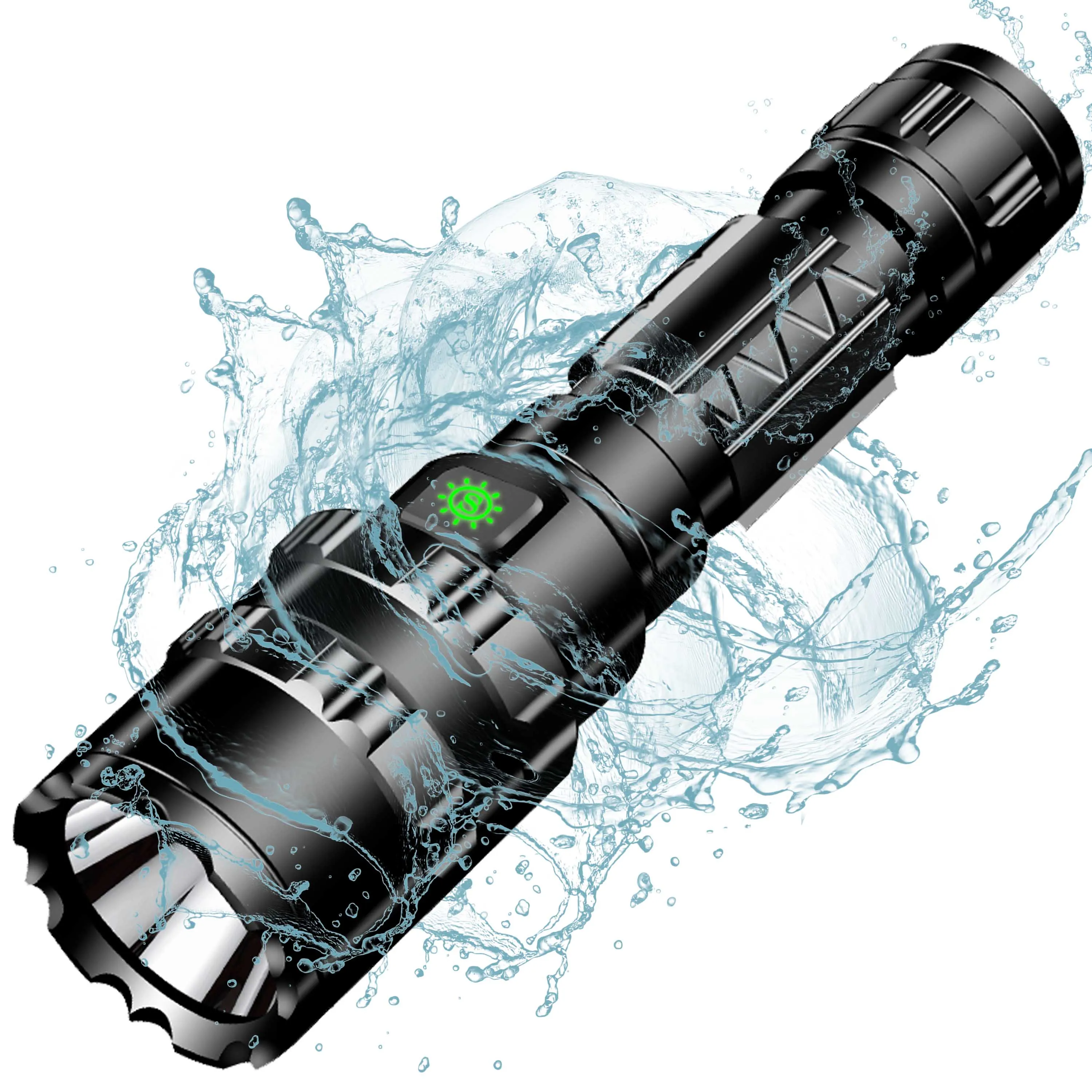 Tactical Flashlight with Rechargeable Battery Super Bright LED High Lumen 5 Modes Water Resistant white red light to choose