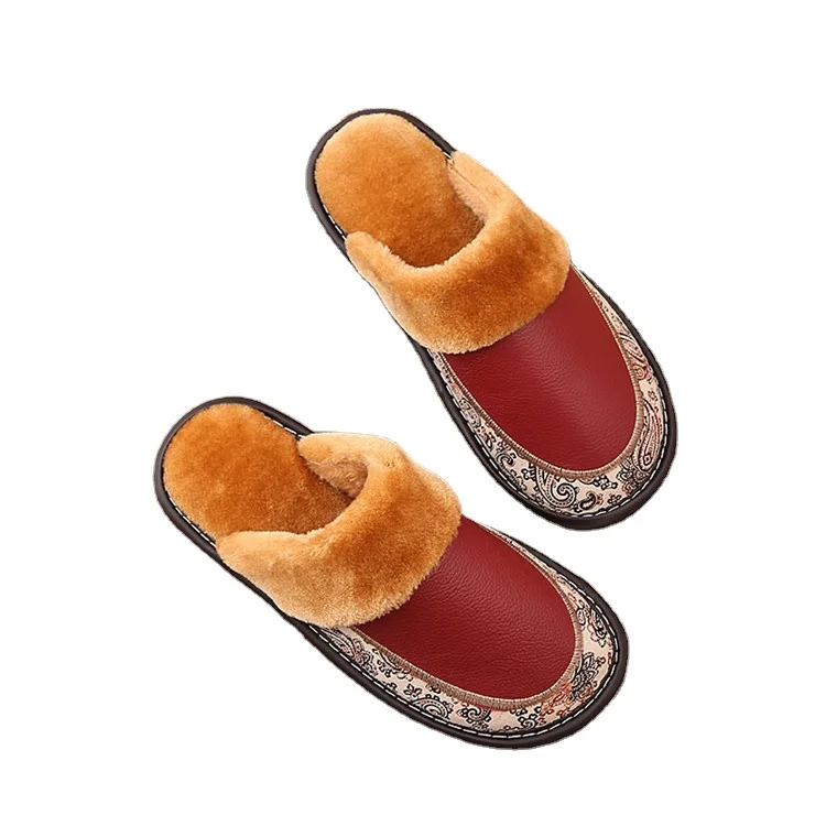 
Winter European style warm cotton cozy slippers house shoes leather eva slippers 