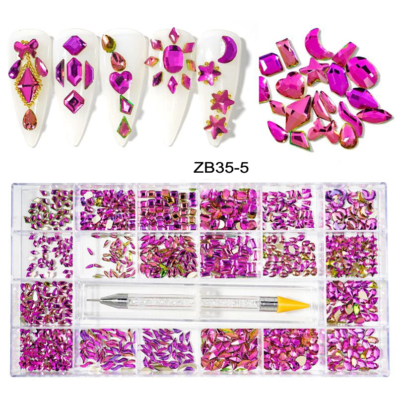 21Grids Crystal Nail Art Rhinestones Glass SS4-SS16 Stones Shiny Flatback 3D DIY Decoration With 1 Pick up Pen