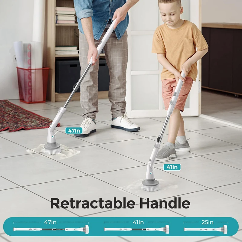 360 Degrees Electric Spin Scrubber Handle for Washing Bathroom Tile Floor Electric Spin Scrubber Silicone Spin Cleaning Brush