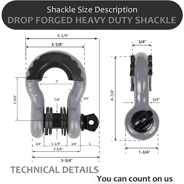 4.75T Alloy Steel Hitch Receiver  3/4 Drop Forged Tow Shackle Galvanized US Type Bow Shackles for Industrial Use