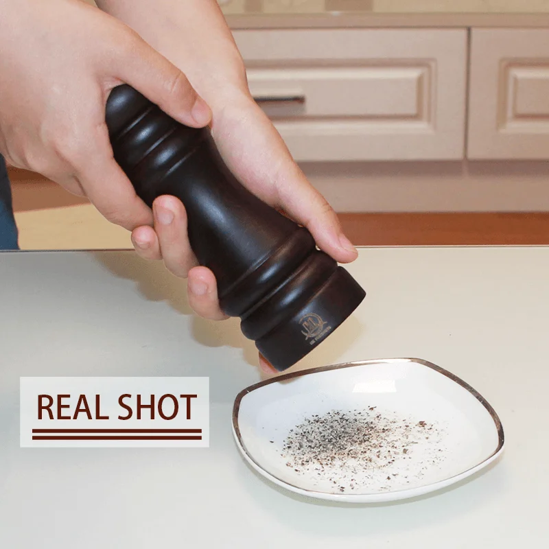 Manual Spice Mill Beech Wood Black Pepper Mills Adjustable Wooden Salt And Pepper Grinder Set