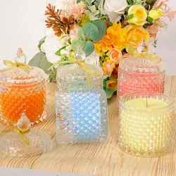 Home Decorative Colorful 650G Crystal Diamond Cutting Castle Wholesale Canada Australia Green Clear Yellow Red Glass Candle Jar