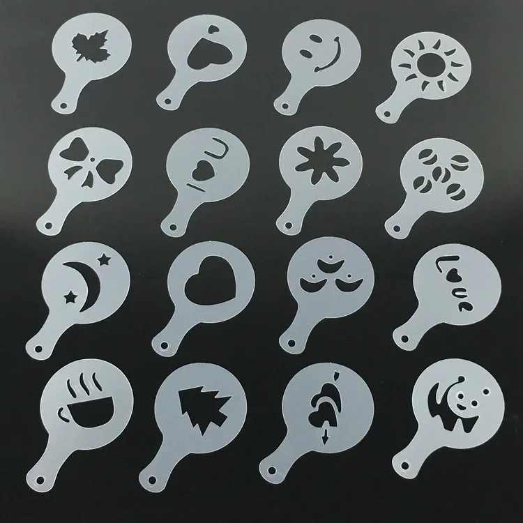Custom pattern coffee art tool food grade pp plastic template reusable cappuccino decorating coffee stencils