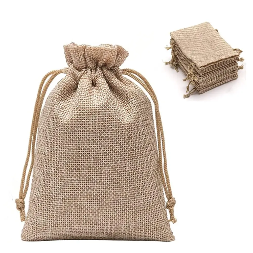 Jute Burlap Gift Bags Wedding Hessian Jute Bags Linen Jewelry Pouches with Drawstring for Wedding Party
