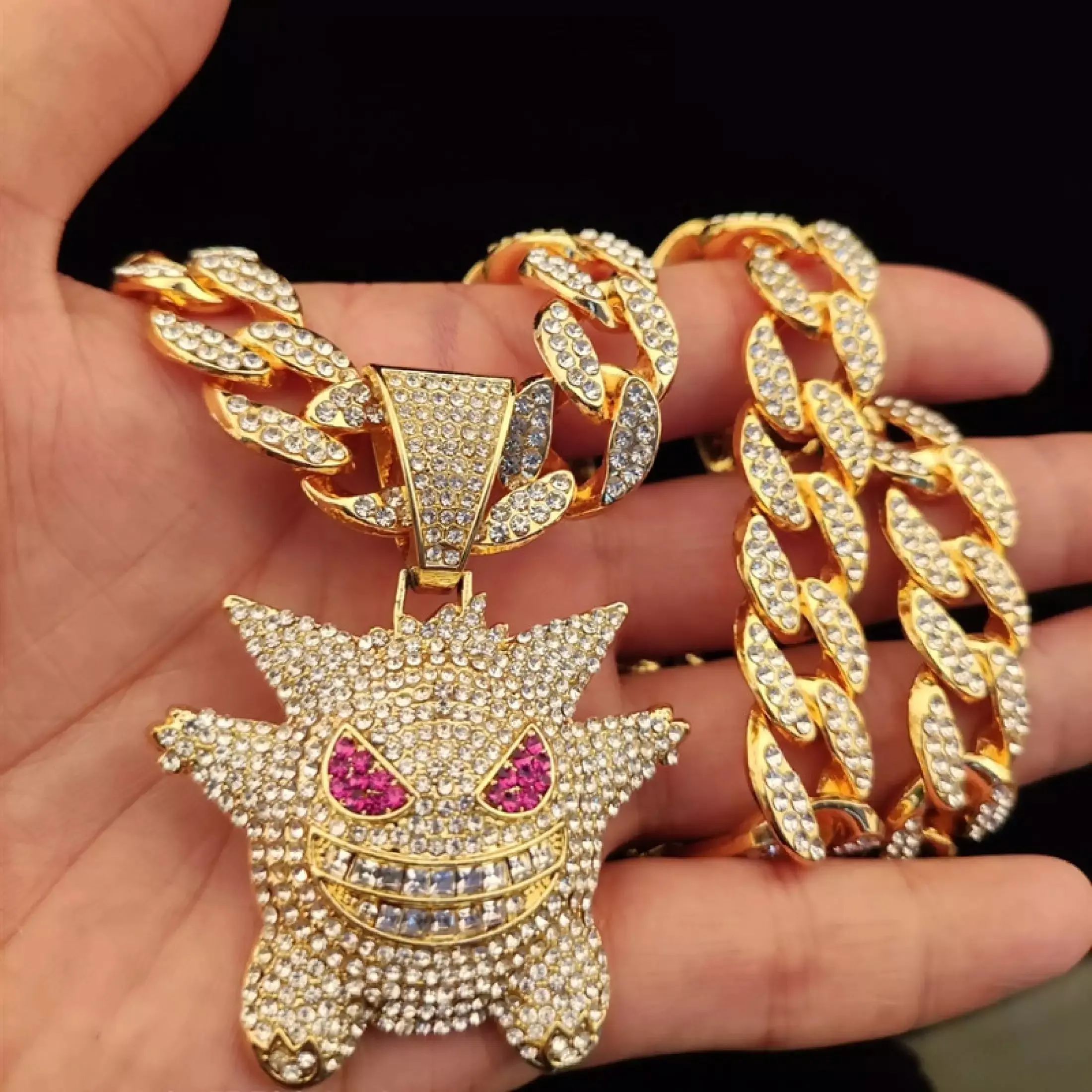 Wholesale Men Women Chunky Hip Hop Iced Out Bling Bling Gengar Infinity Pendant Width Cuban Chain Anime Necklace