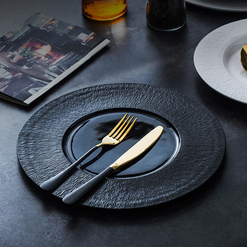 Wholesale Nordic Vajillas Ceramic Flat Plates Rustic Dinner Plates Dinnerware Porcelain Crockery Dinner Set  Tableware