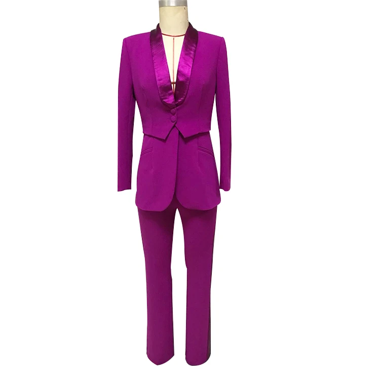 
New Arrival Pure Color suit Fit Long Sleeve Satin Lapel professional Suit For Office Ladies 