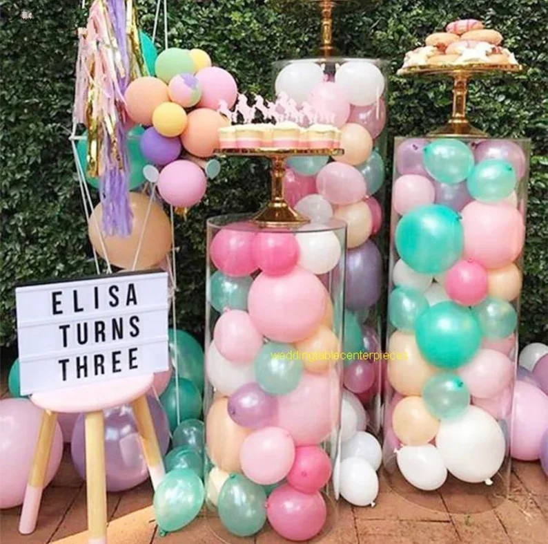 Birthday Party Clear  Round Pillar Pedestal Wedding Birthday Decorative Columns White Square Acrylic Stand For Cake Flower