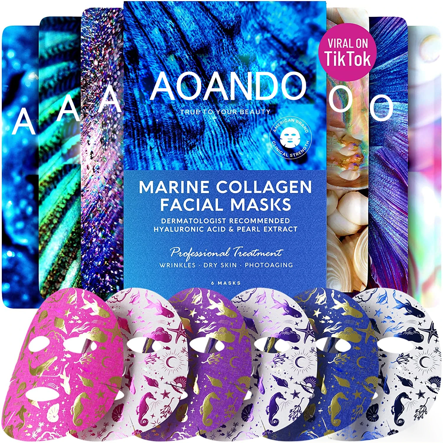 Private Label Facial Mask Beauty Face Sheet Mask Natural Marine Collagen Paper Best Selling Pearl Gentle Skin Care Mask 5pc
