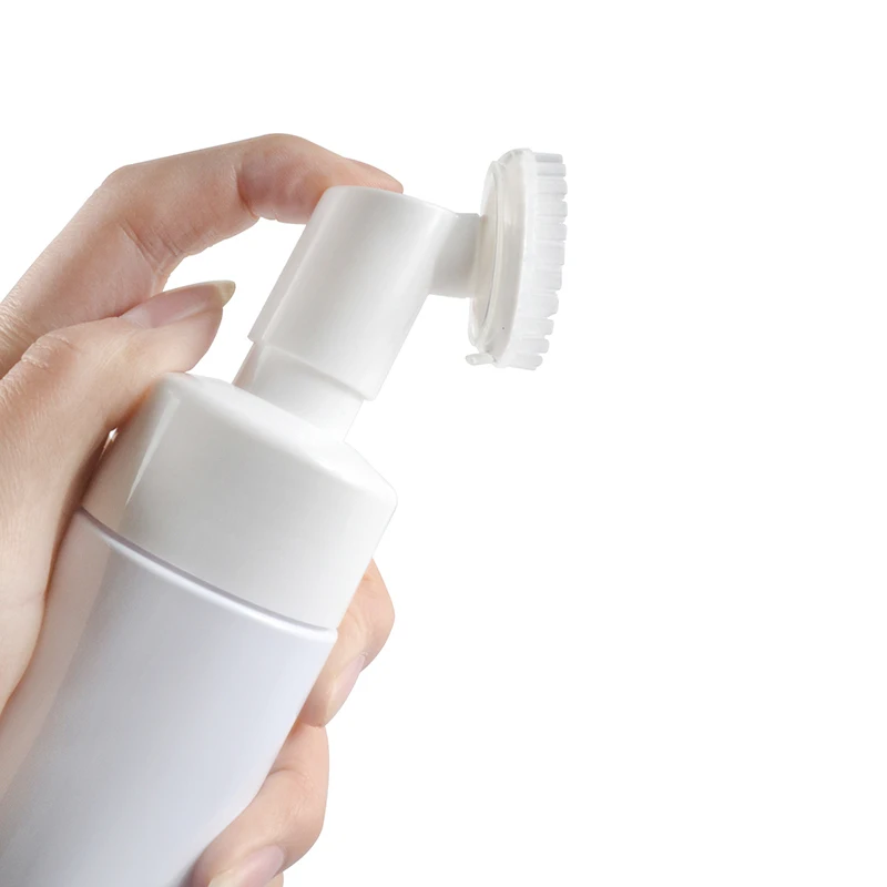 Facial cleanser 30ml 50ml 100ml 150ml 200ml clear white  PET plastic mousse foam pump bottle with silicone brush
