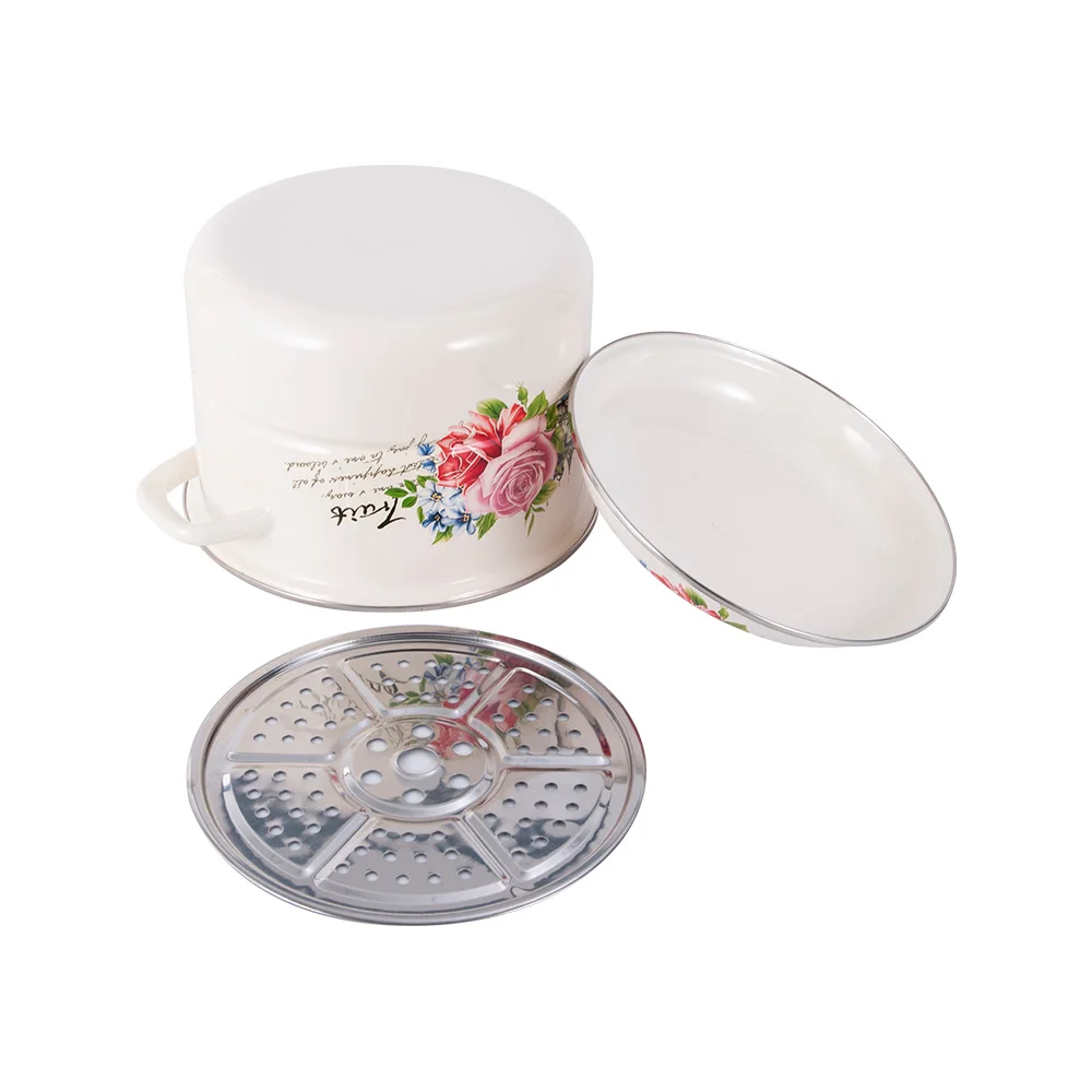 Custom 28cm Enamel Metal Steel Steamer Cookware Pot Enamel Steamer Pot with Enamel Lid