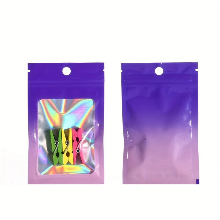 One Side Transparent Holographic Ziplock Packaging Small Zipper Lock Mylar Hologram Bags