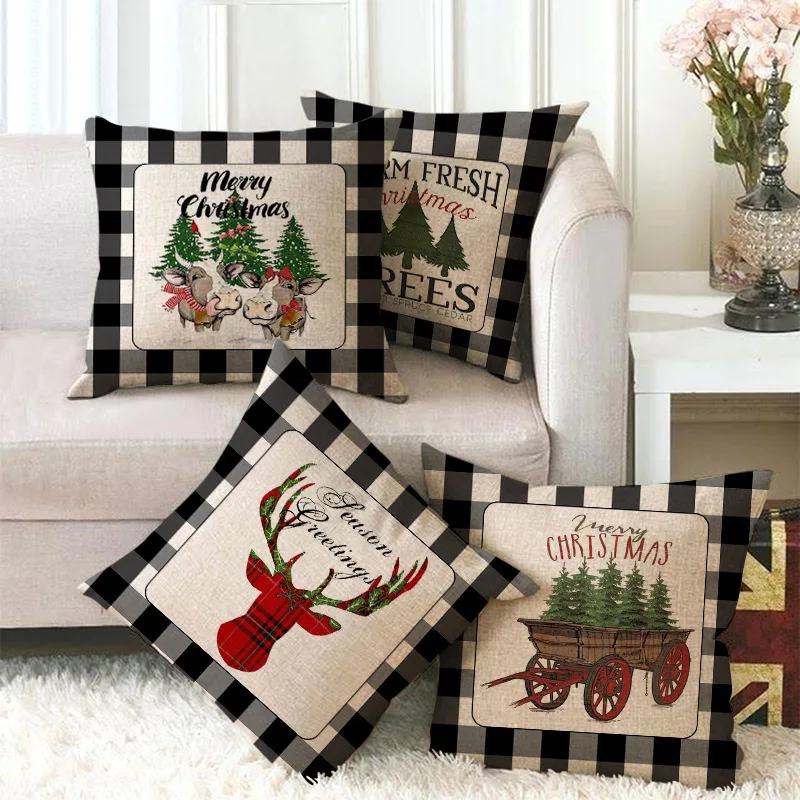 Free Shipping Wholesale  Linen  Sofa Pillow Cover Pillowcase Christmas Pillow  Cover Sofa Cushion Any Pattern Can Be Customized