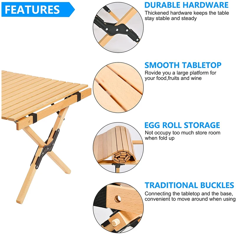 Portable Storage Foldable Wooden Camping Table And Chairs Set Outdoor Garden Dinner Party Vintage Wood Folding Dining Table