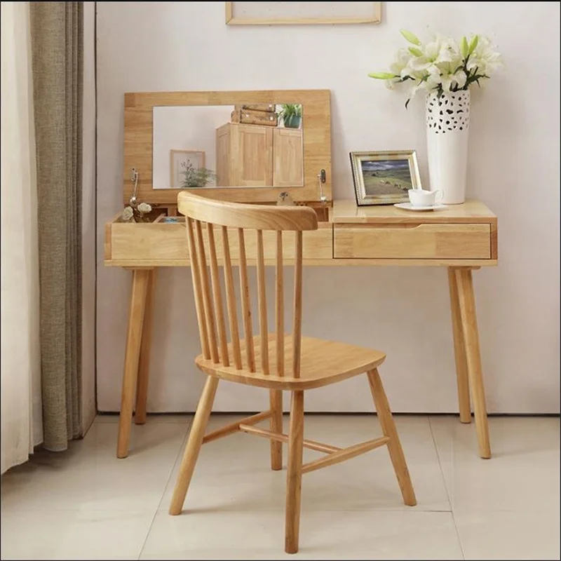Hidden Mirror with Jewelry Storage Drawer Design Bedroom Furniture Japanese Style Brief Wooden Dressing Table Dressers