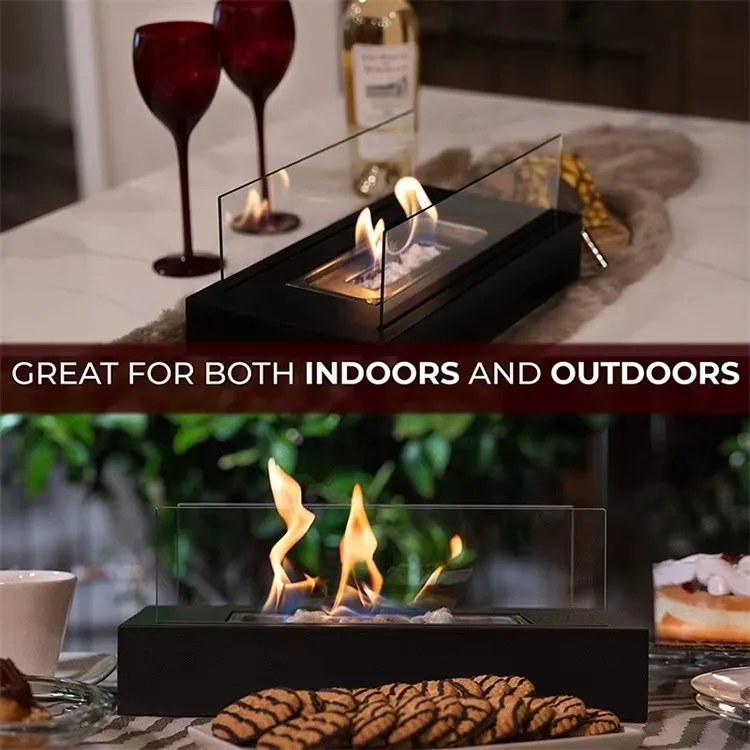 Rectangular Glass fire pit Small Portable Ethanol Fireplace Bio Ethanol Tabletop Fire pit Indoor Mini Tabletop Fire Pit