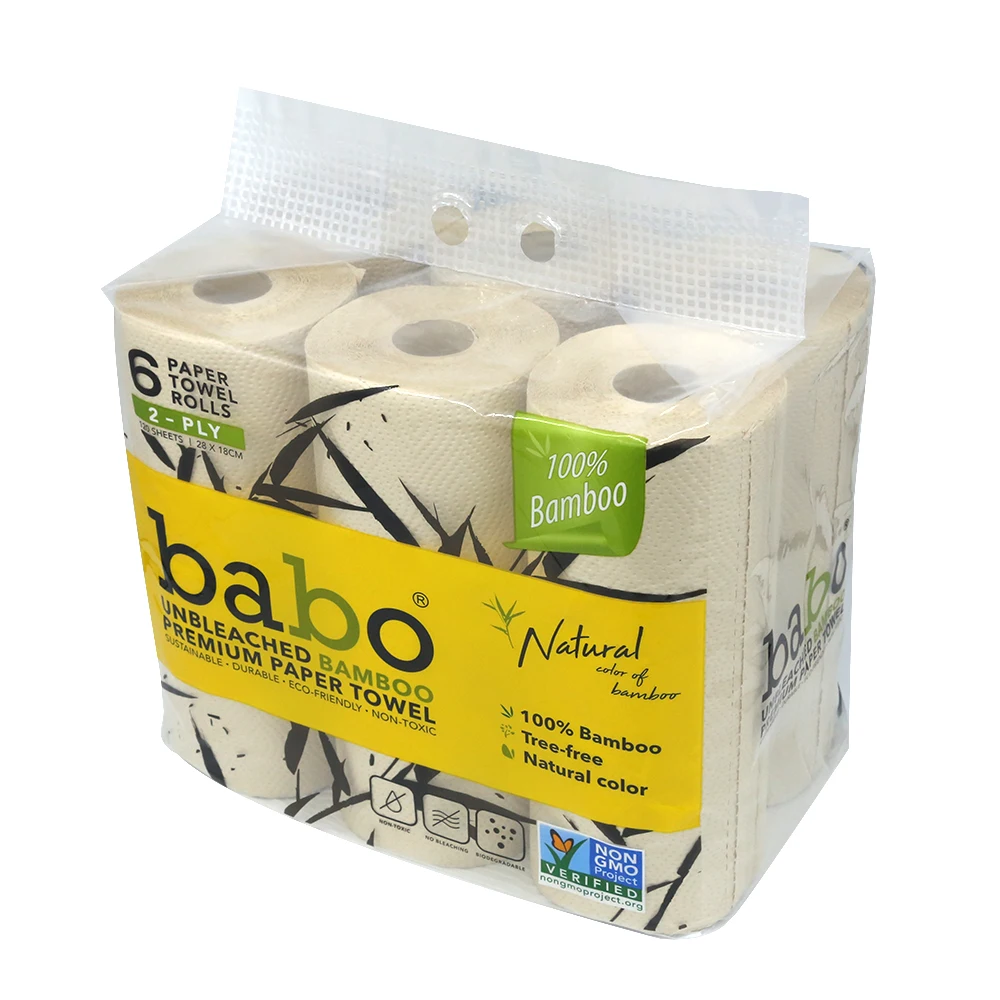 
QS01K Hot Sale Material Virgin Bamboo Virgin Wood Pulp 2 Ply Disposable Kitchen Roll Paper Towels 