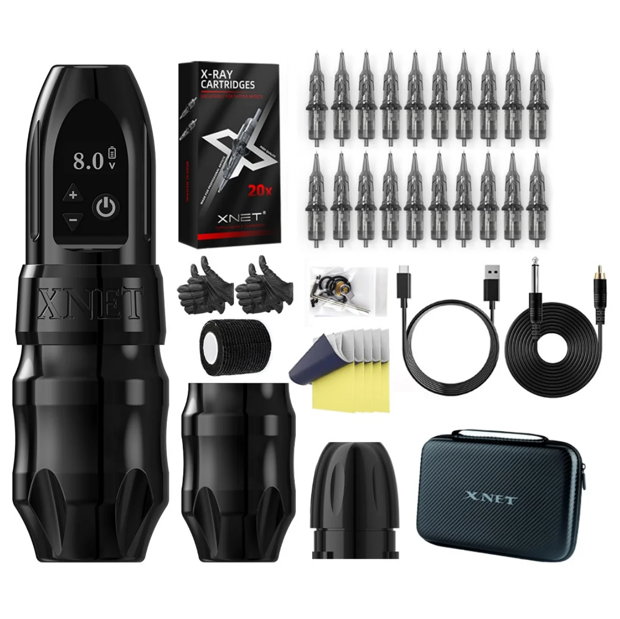 XNET Titan Powerful Coreless Motor LED Display Professional  Wireless Rotary Tattoo Machine Pen Set Kit With Cartridge Needle