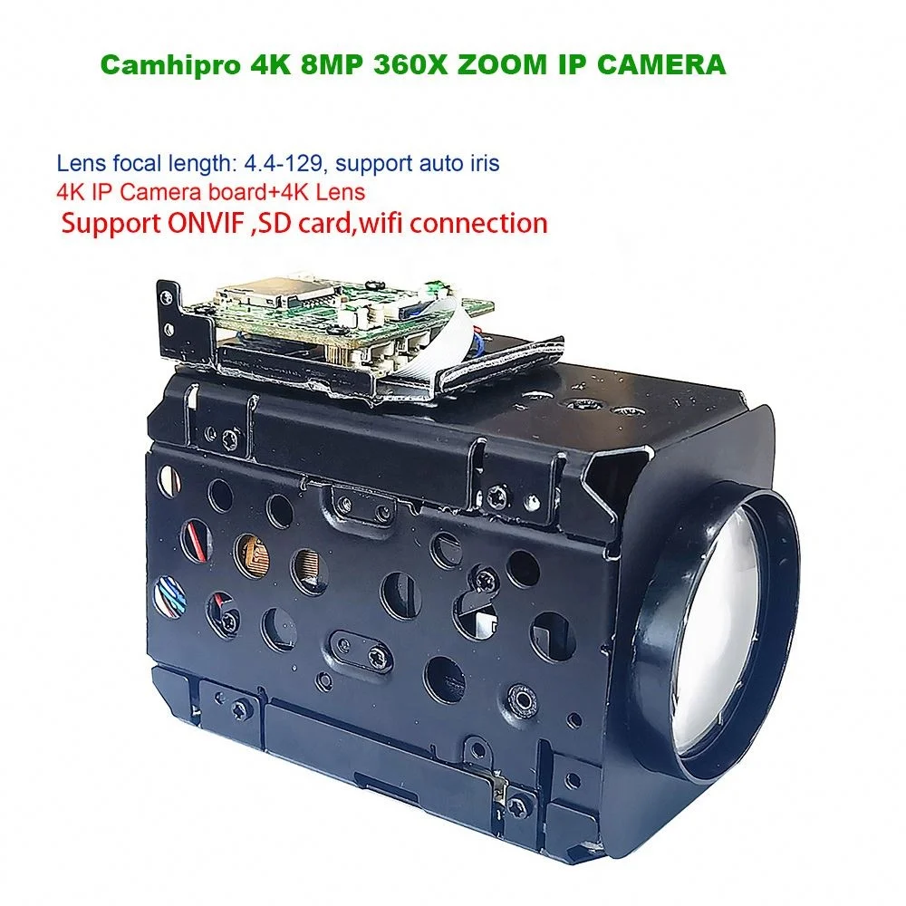 Camhi 4K 8MP IMX415 WIFI Wireless 360X Optical Zoom IP Camera Module Auto IRIS P2P On vif Tf Card Slot Max 256g