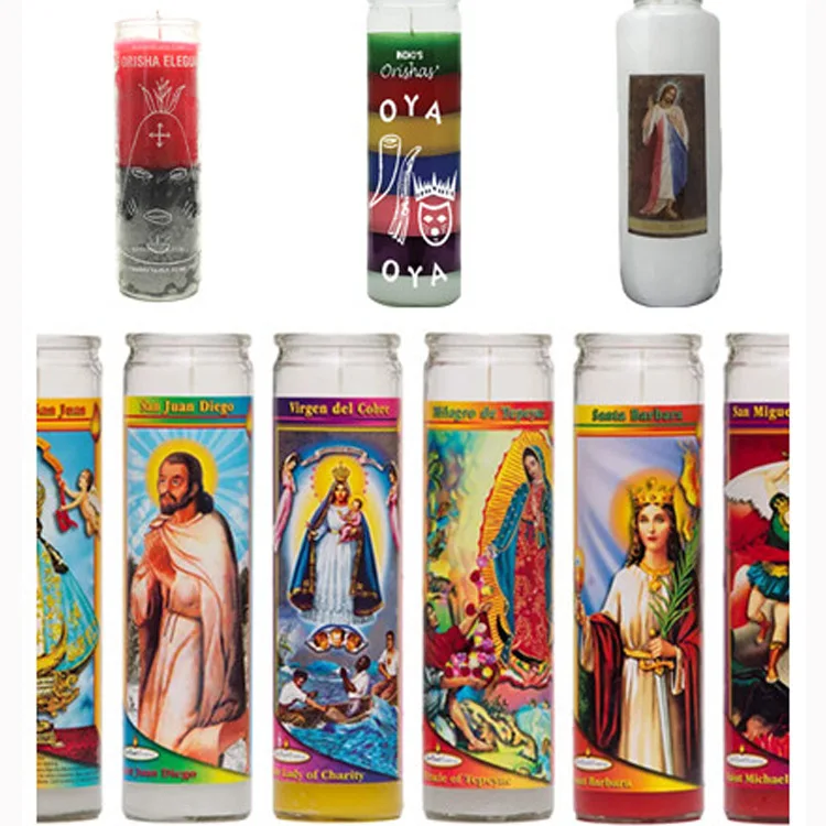 custom color Glass Religious Candle, Catholic Candles Supply 7 Chakra Candles